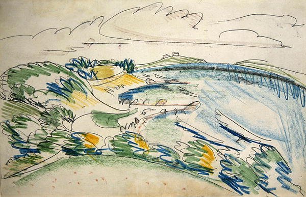 Fehmarn-part Wulfen közelében (ceruza és viaszkréta papíron) alkotó: Ernst Ludwig Kirchner