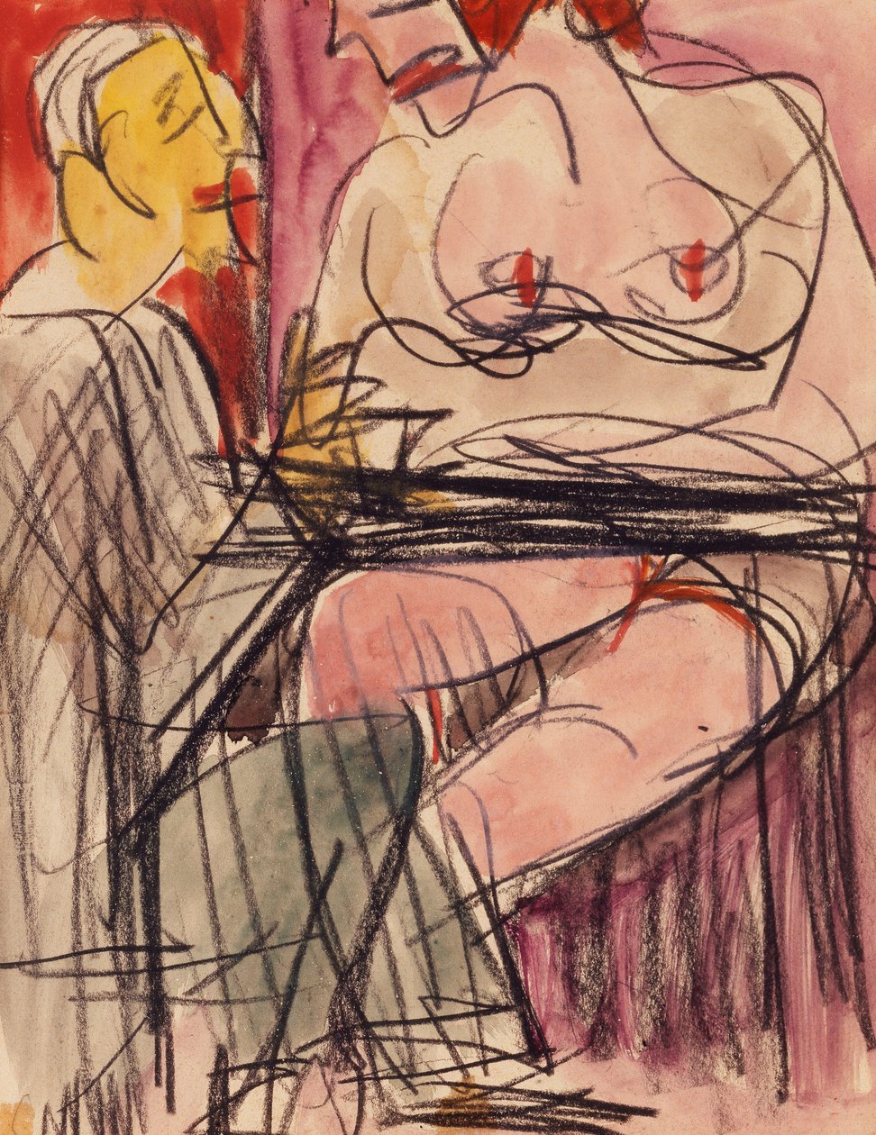 Női akt és férfi ül egy asztalnál; Női akt és férfi ül egy asztalnál, alkotó: Ernst Ludwig Kirchner