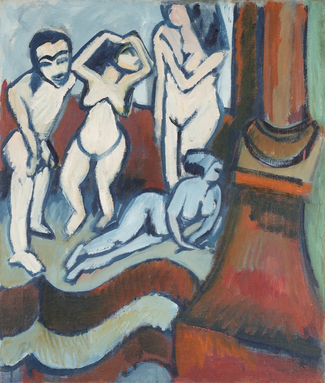 Négy fából készült szobor (recto) alkotó: Ernst Ludwig Kirchner