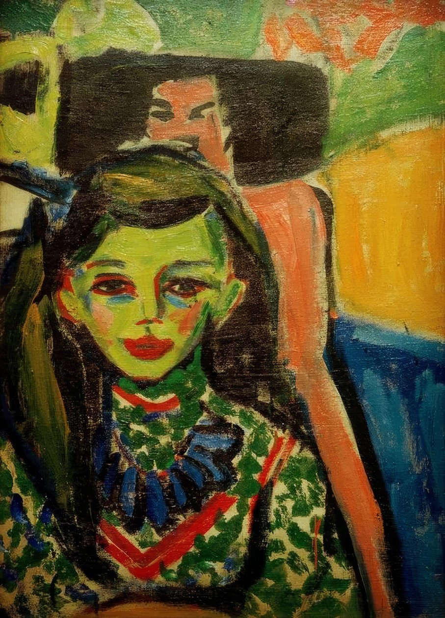 Fränzi egy faragott szék előtt alkotó: Ernst Ludwig Kirchner