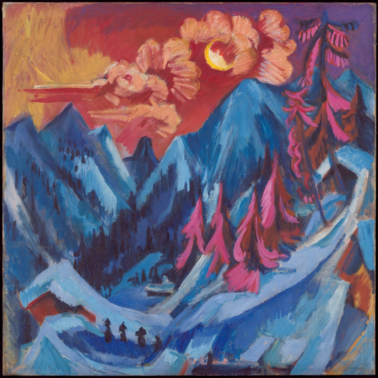 Német: Wintermondlandschaft Téli táj holdfényben alkotó: Ernst Ludwig Kirchner