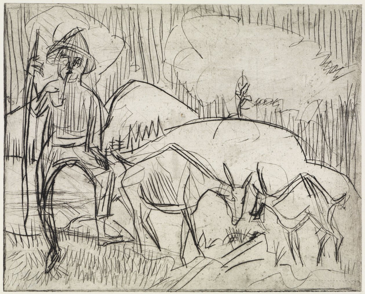 Kecskékkel lévő pásztor/Hegyoldal emberekkel és kecskékkel alkotó: Ernst Ludwig Kirchner