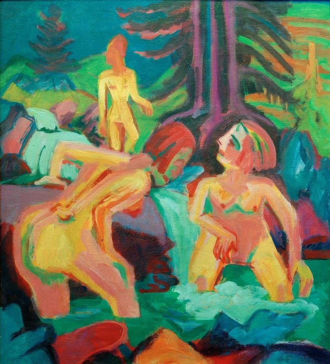 Meztelen nők fürdőznek a hegyi patakban alkotó: Ernst Ludwig Kirchner