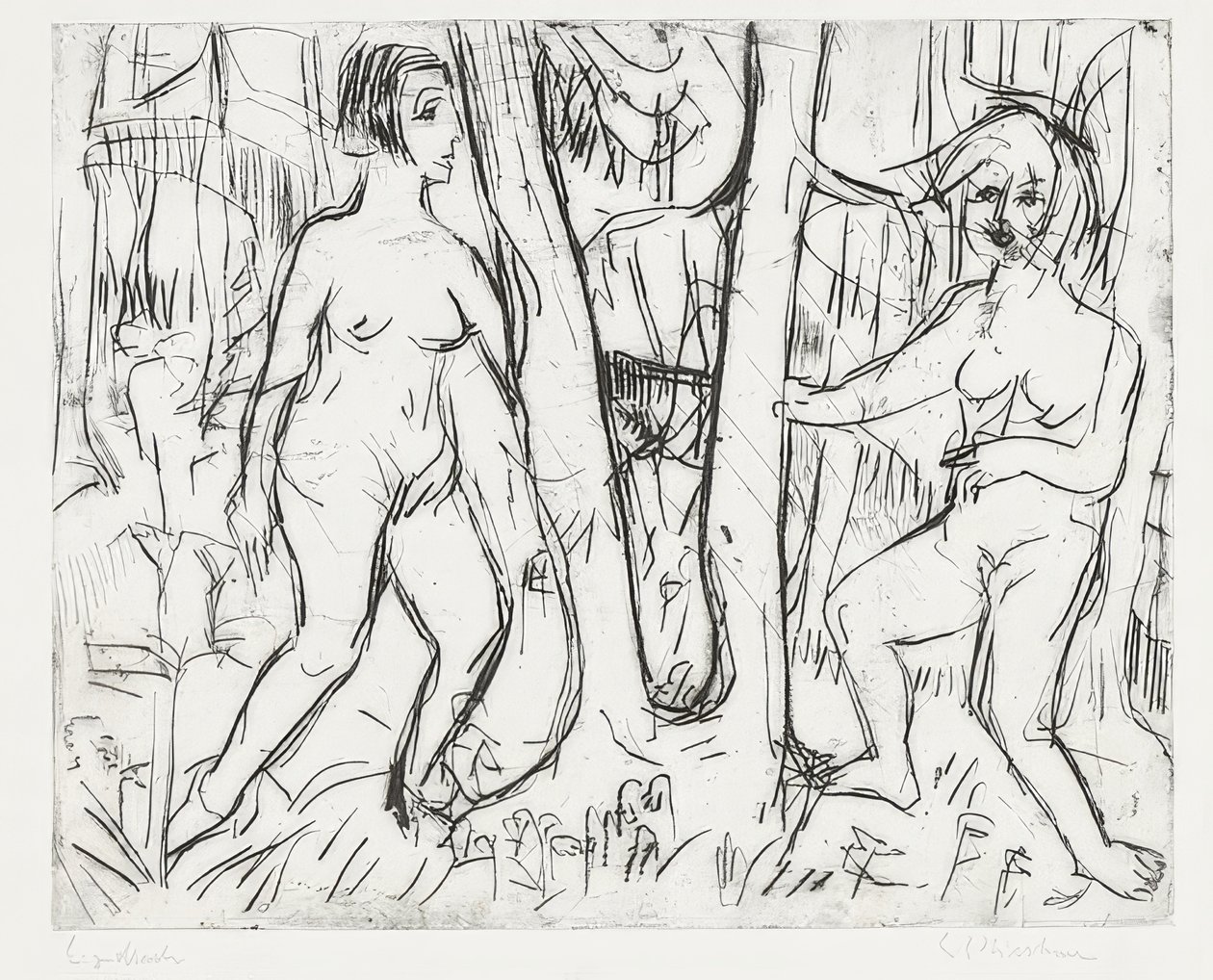 Lányok játszanak az erdőben. 1923 alkotó: Ernst Ludwig Kirchner