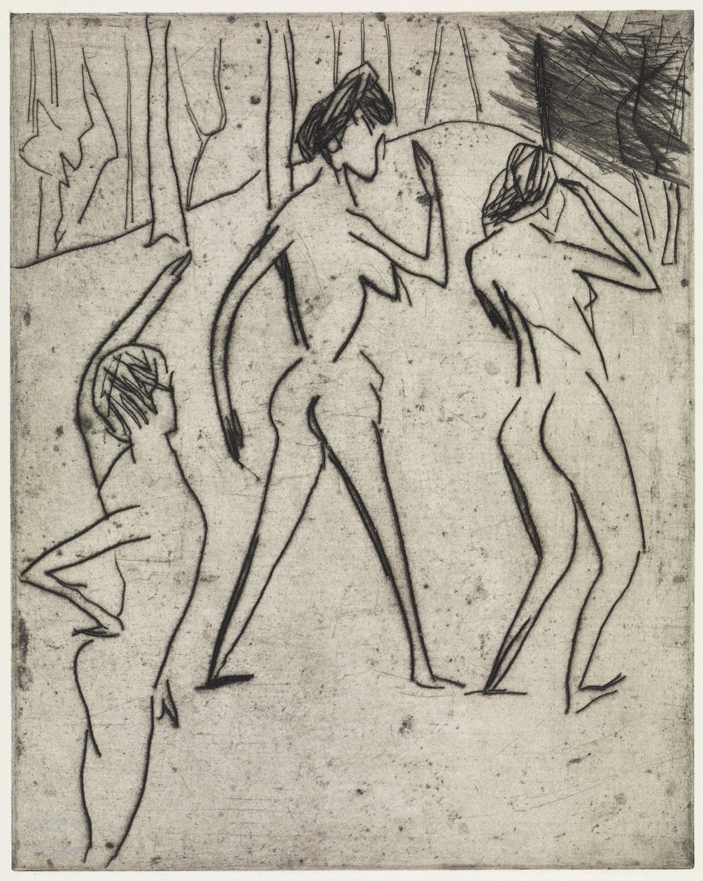 Az erdőbe sétáló fürdőzők / Hippodrom alkotó: Ernst Ludwig Kirchner