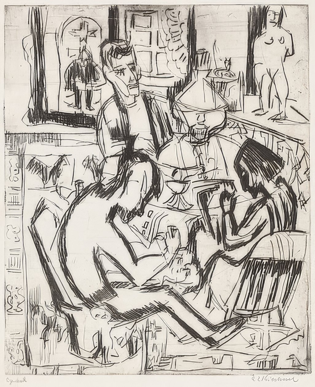 Belső emberekkel. 1923 alkotó: Ernst Ludwig Kirchner