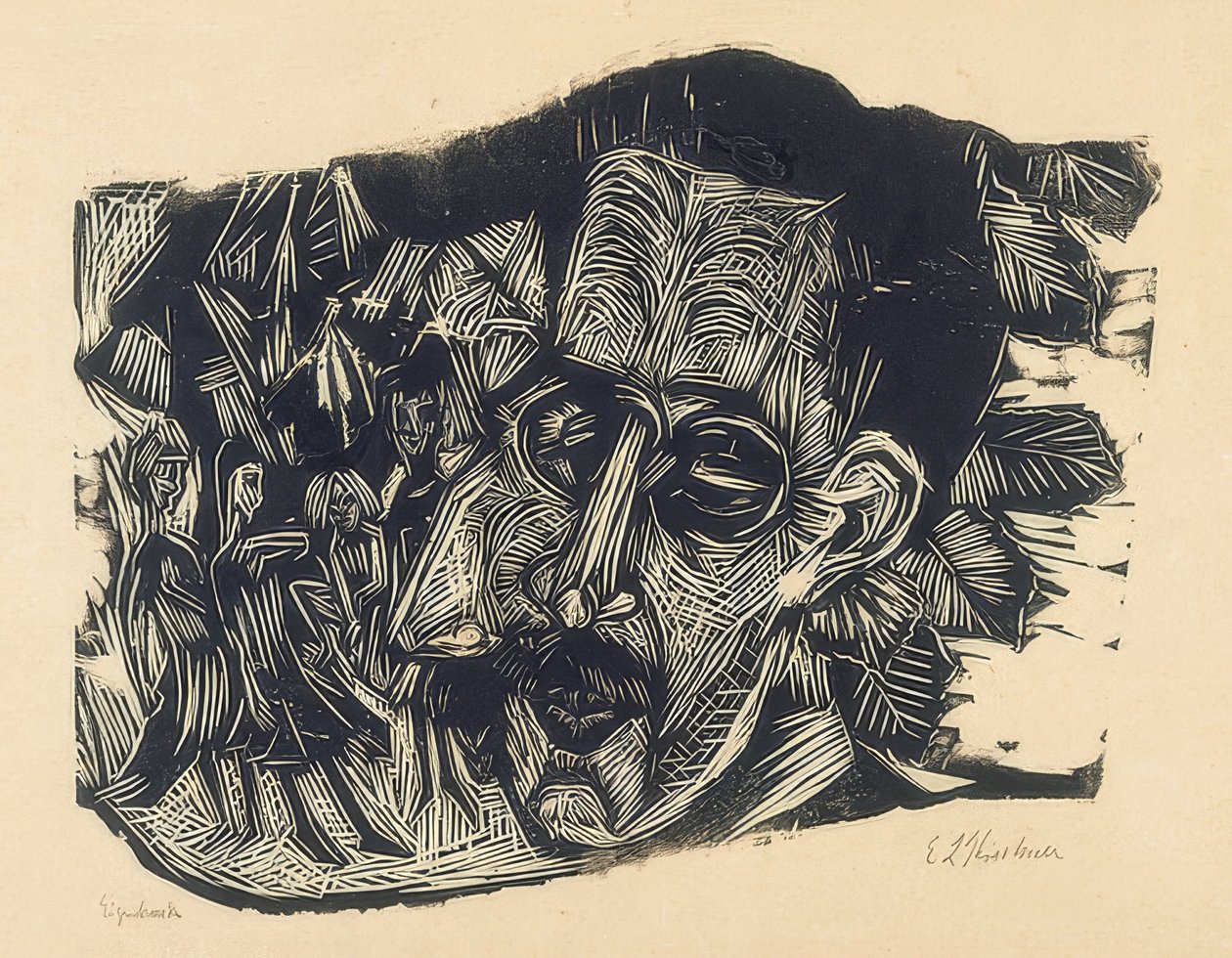Vezetője Dr. Ludwig Binswanger és a kislányok. 1917/18 alkotó: Ernst Ludwig Kirchner