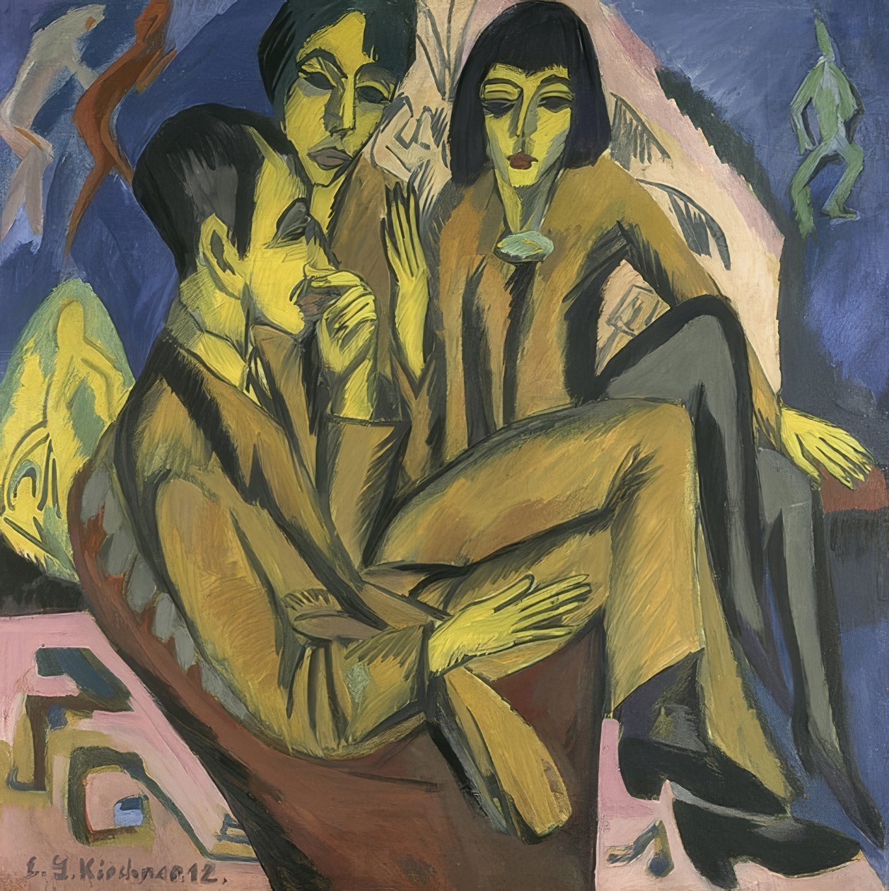 Művészcsoport (művészek szórakoztatása). 1913 alkotó: Ernst Ludwig Kirchner