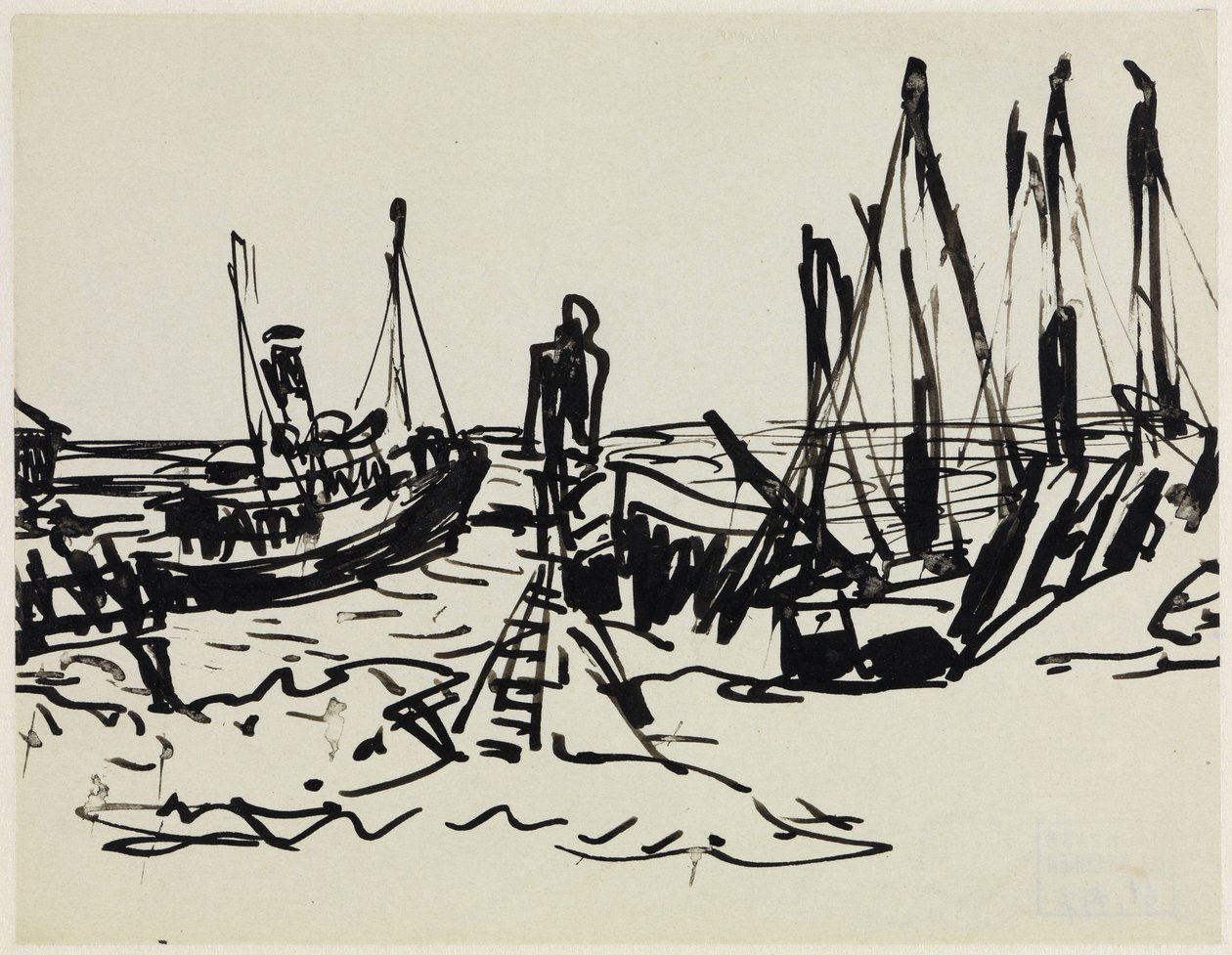 Part menti gőzhajók és lehorgonyzott hajók (Fehmarn) alkotó: Ernst Ludwig Kirchner