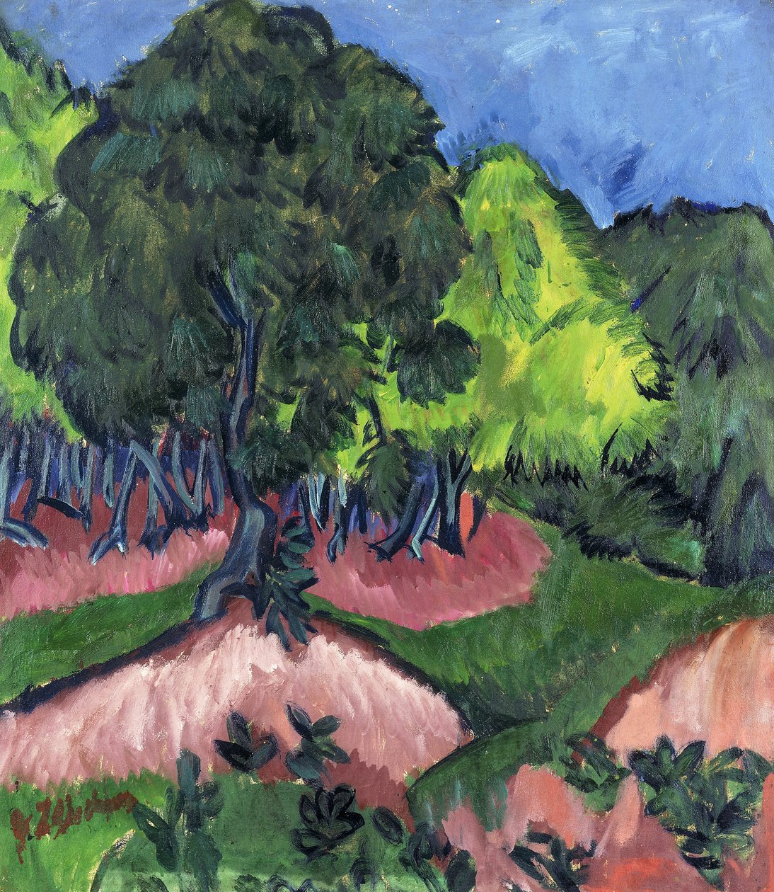 Gesztenyefa táj; Landschaft mit Kastanienbaum, 1913 alkotó: Ernst Ludwig Kirchner