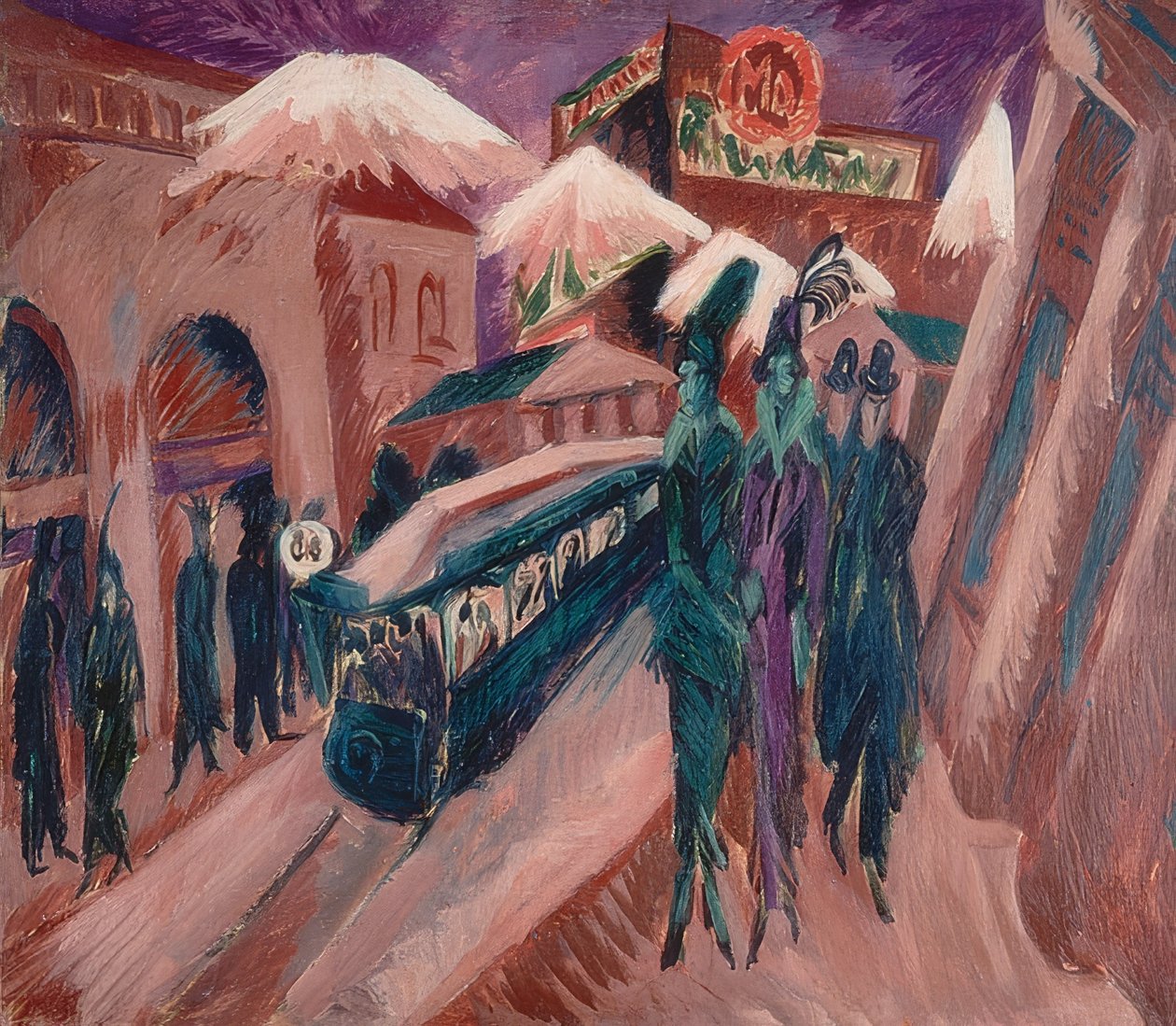Leipziger Strasse elektromos vonattal. 1914 alkotó: Ernst Ludwig Kirchner