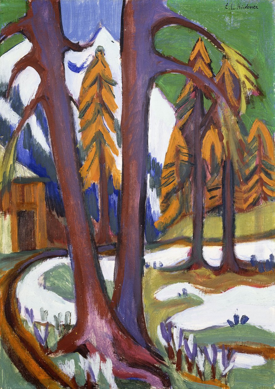 Hegyi-kora tavasz Larchennel; Berg-Vorfruhling mit Larchen, 1921-1923 körül alkotó: Ernst Ludwig Kirchner