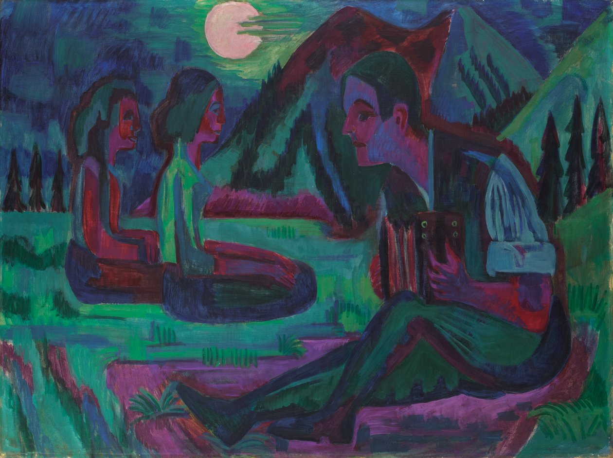 Éjszakai hold; Harmonikás holdfényben alkotó: Ernst Ludwig Kirchner