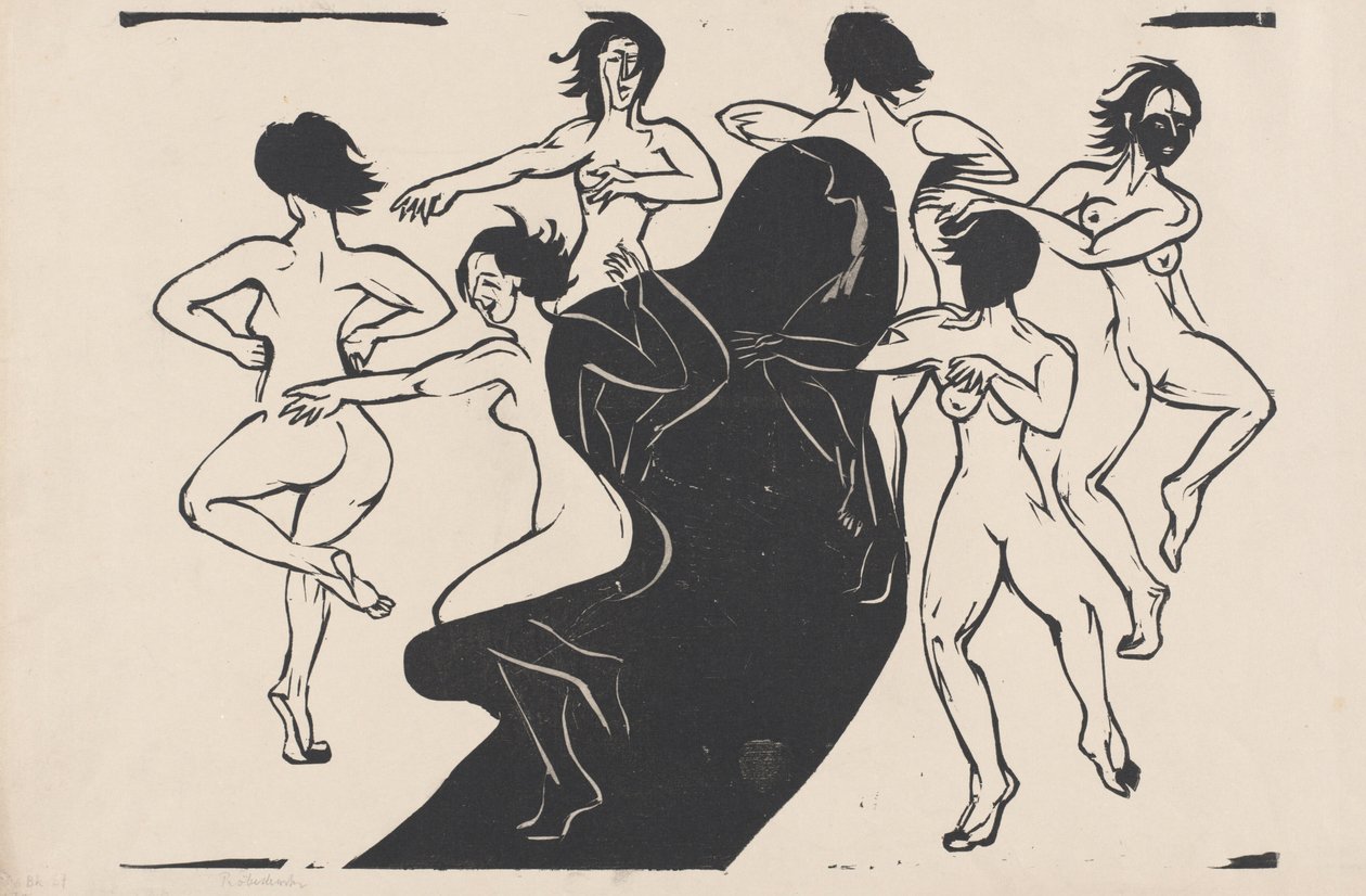 Egy árnyék körül táncoló meztelen alakok alkotó: Ernst Ludwig Kirchner