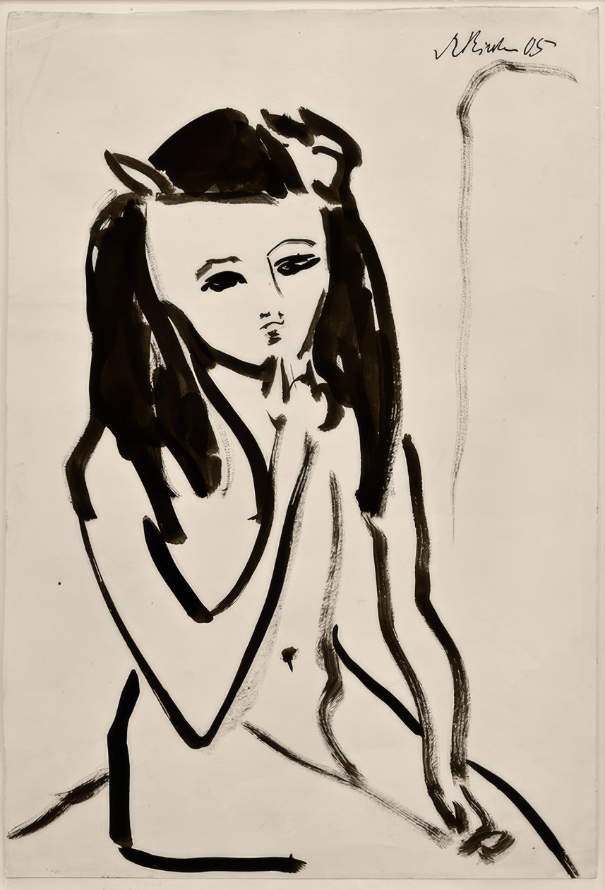 Cím nélkül (Fränzi aktként, kéz állon) alkotó: Ernst Ludwig Kirchner