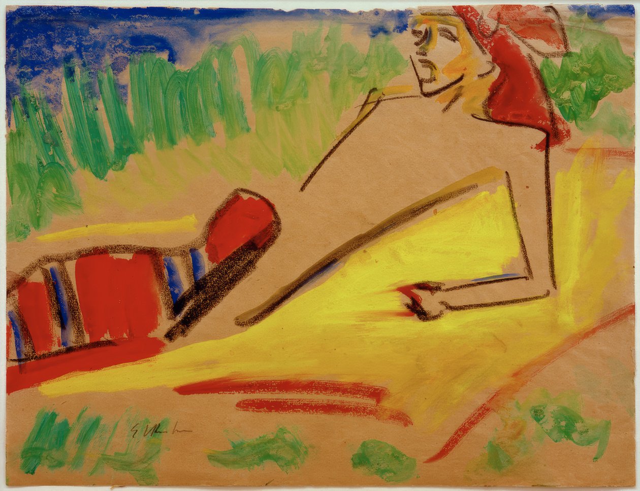 Cím nélkül (Fränzi, vízparton fekve) alkotó: Ernst Ludwig Kirchner