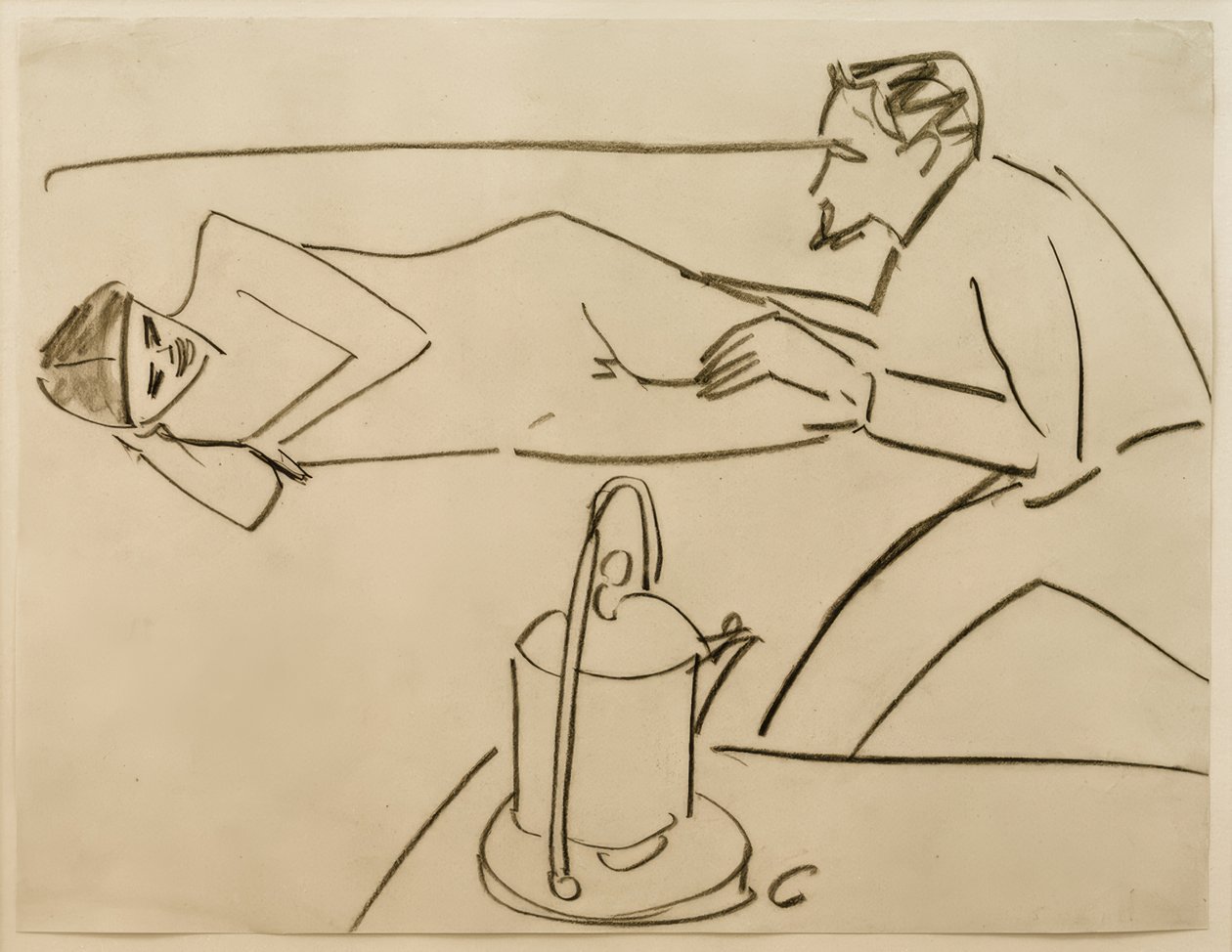 Cím nélkül (Liegende Fränzi beszélgetésben Erich Heckellel) alkotó: Ernst Ludwig Kirchner