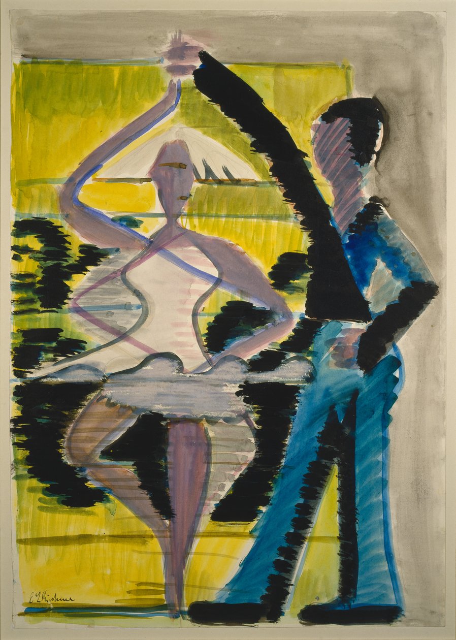 Pirouettázó táncosnő, 1931-32 körül (akvarell és ecset, ceruza és fekete ecset, sima pergamen kartonra) alkotó: Ernst Ludwig Kirchner