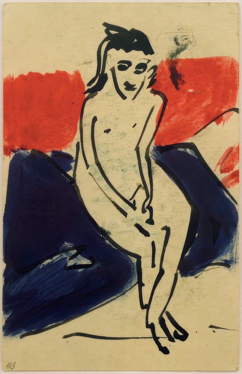 Képeslap Erich Heckelnek 1910. június 30-án (Meztelenül ülő Marzella) alkotó: Ernst Ludwig Kirchner