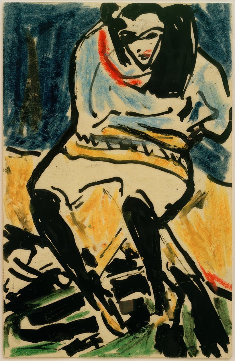Képeslap Erich Heckelnek 1910. április 6-án (Marzella egy összecsukható széken) alkotó: Ernst Ludwig Kirchner