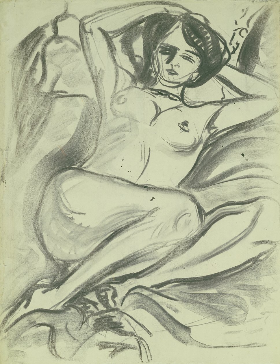 Fekvő akt (Isabella), 1906 (szén, papíron) alkotó: Ernst Ludwig Kirchner