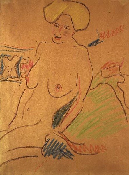 Ülő akt, 1907 körül (kréták papíron) alkotó: Ernst Ludwig Kirchner