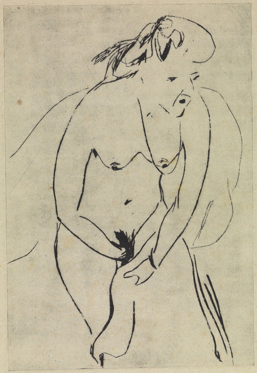 Törülközővel és nyaklánccal törölköző fürdőzők alkotó: Ernst Ludwig Kirchner