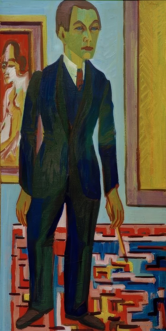 Álló festő. Önarckép alkotó: Ernst Ludwig Kirchner