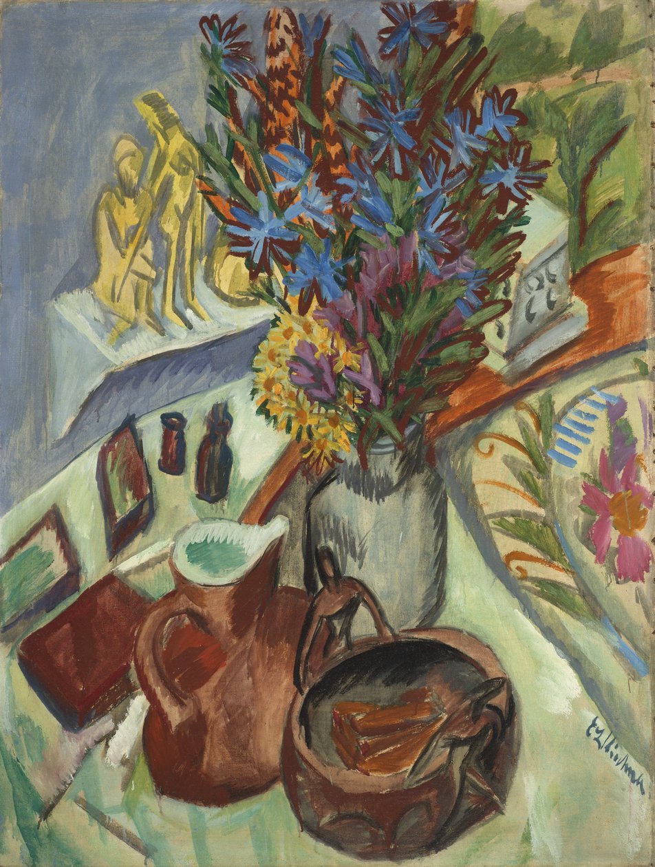 Csendélet kancsóval és afrikai tállal, 1912 alkotó: Ernst Ludwig Kirchner
