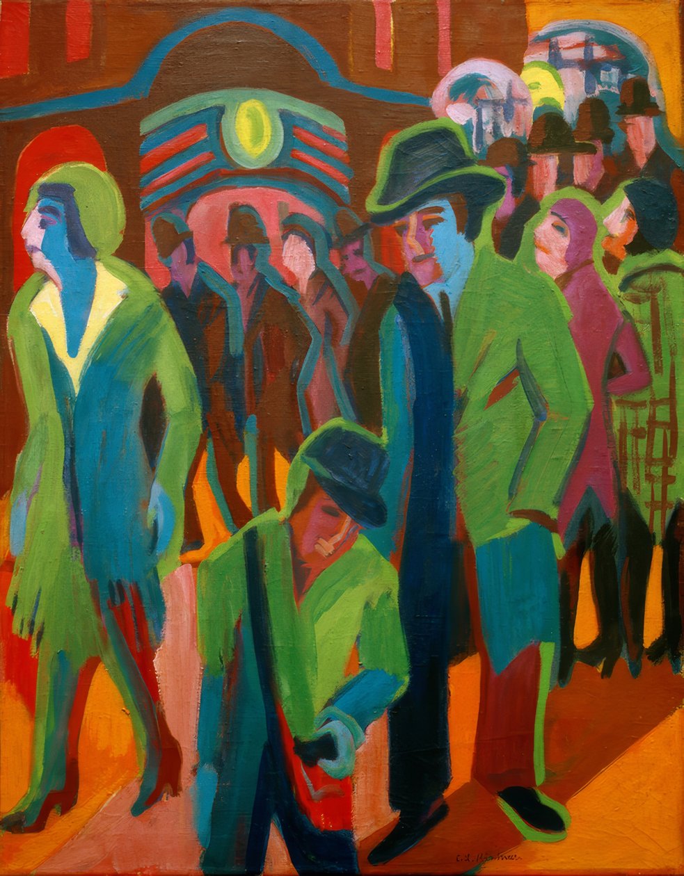 Utca járókelők éjszakai világításban alkotó: Ernst Ludwig Kirchner