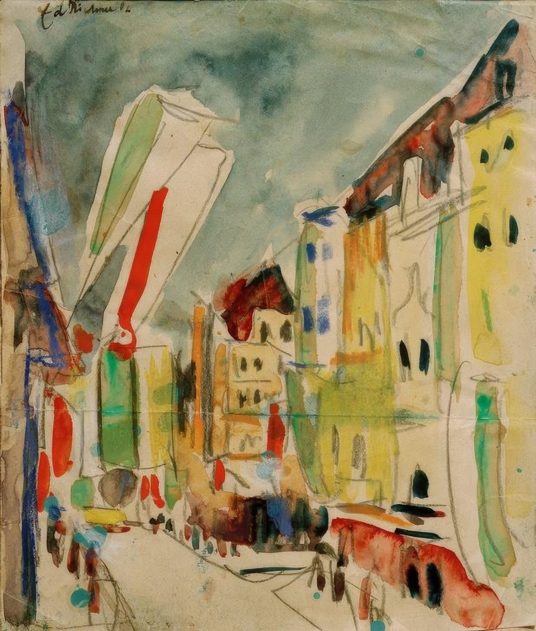 Utcai jelenet zászlókkal alkotó: Ernst Ludwig Kirchner