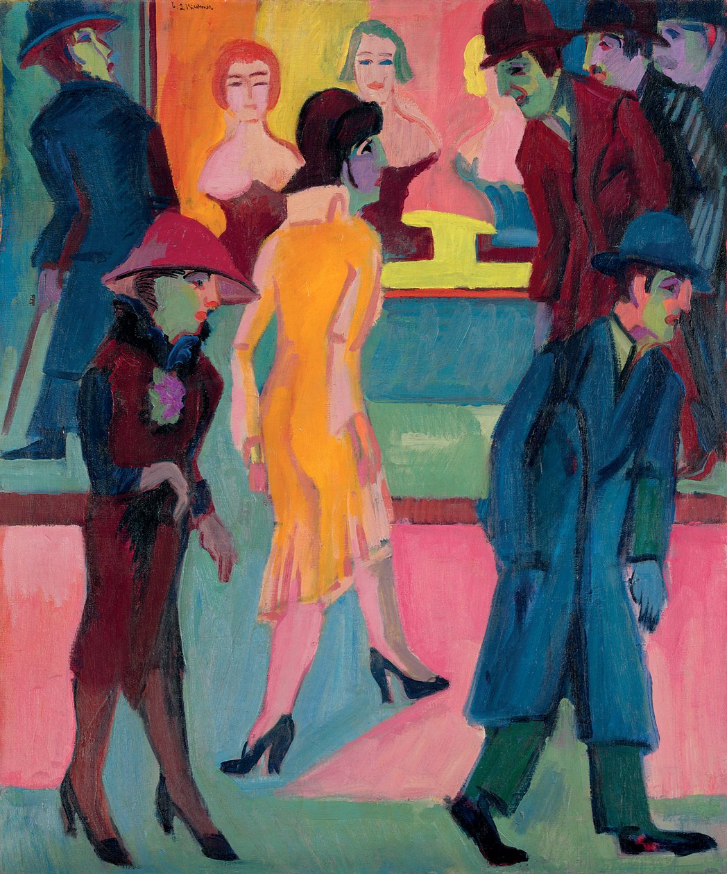 Utcai jelenet a fodrászatban; Utcakép a fodrászüzlet előtt, 1926 alkotó: Ernst Ludwig Kirchner