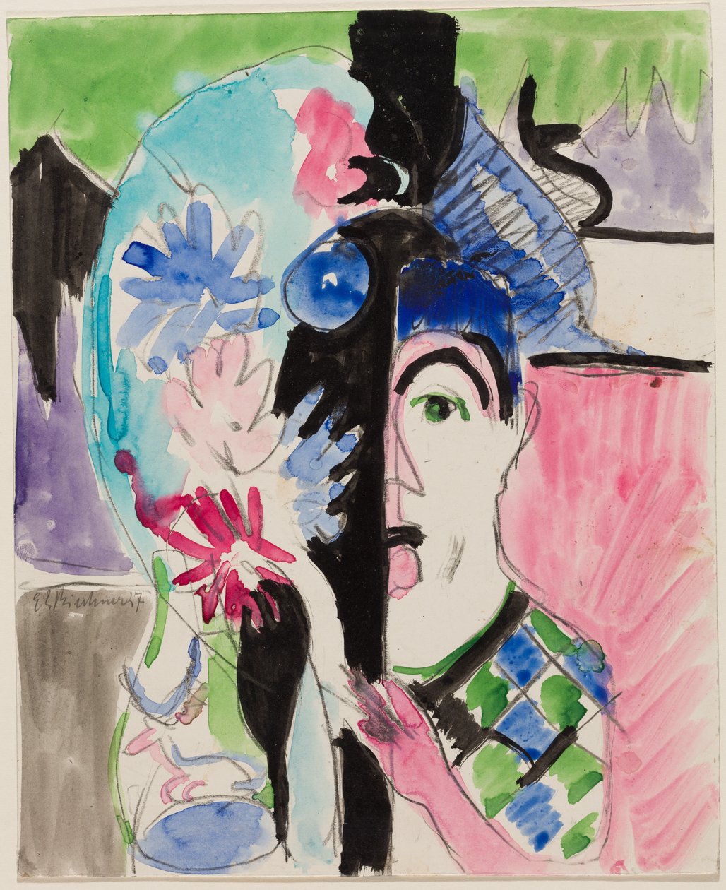 Tanulmány a „Müllerfej virágokkal” című képhez alkotó: Ernst Ludwig Kirchner