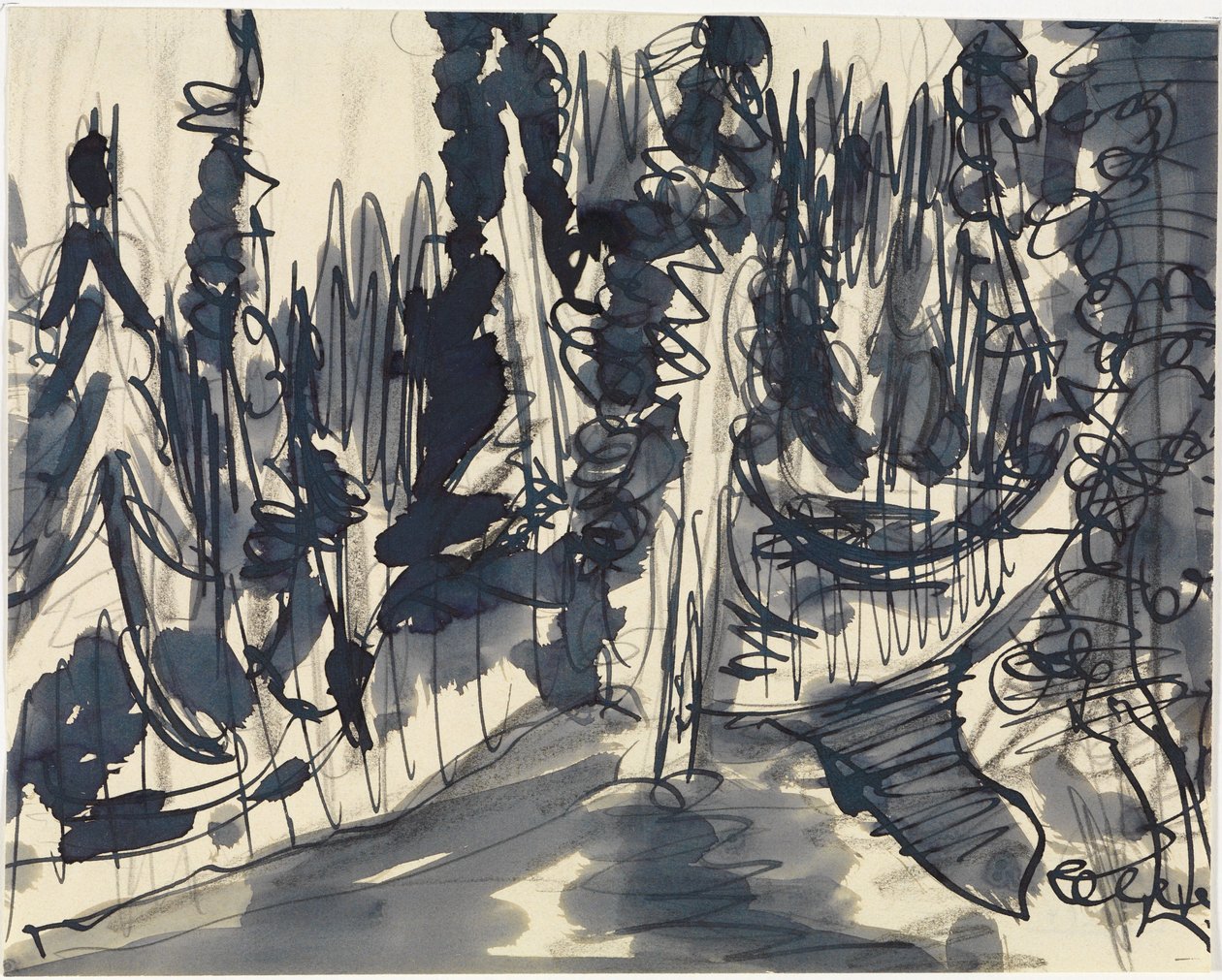 Fenyőerdő (hegyvidéki erdőtanulmány) alkotó: Ernst Ludwig Kirchner