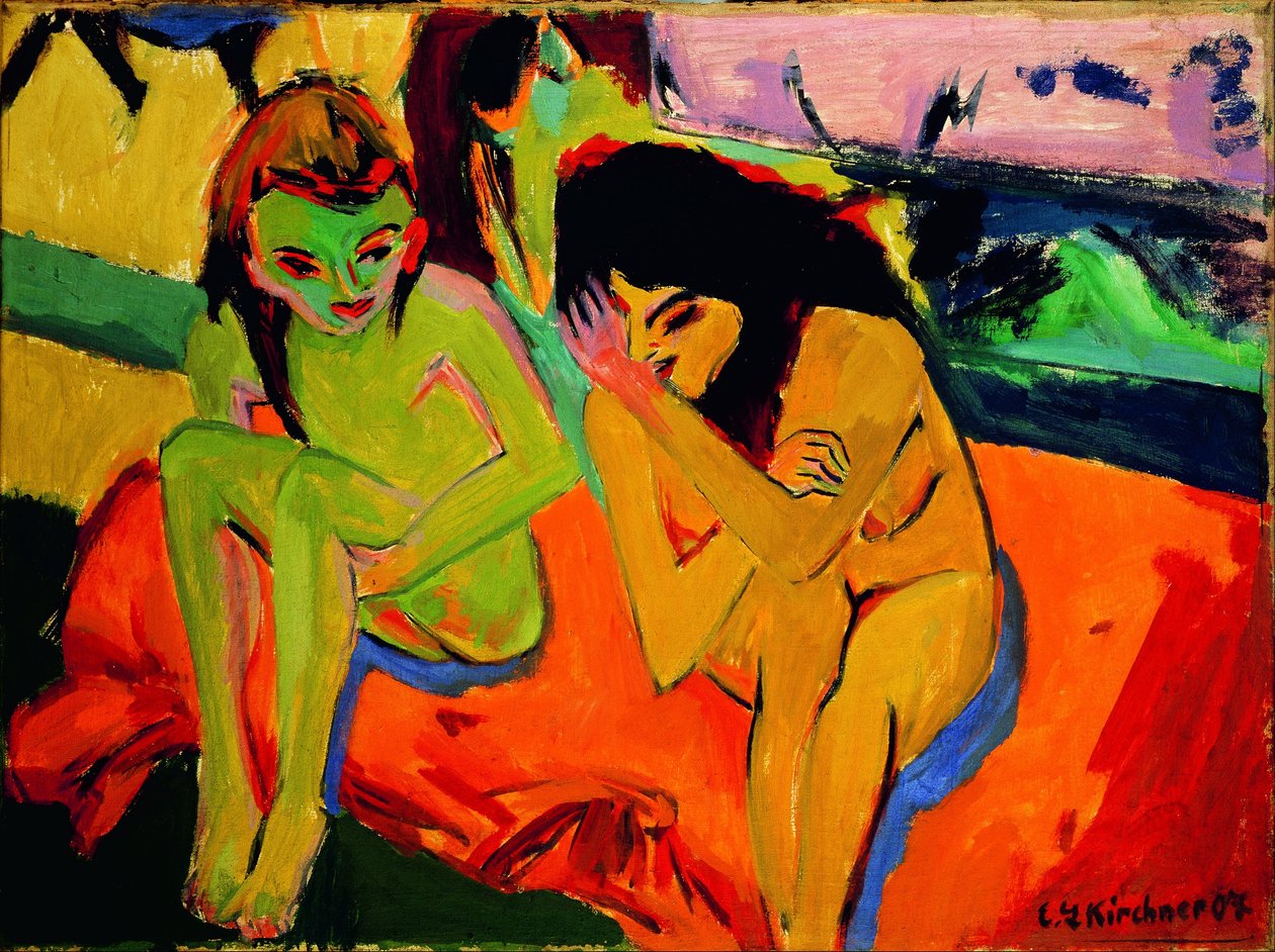 Két lány / beszélgető meztelen lányok alkotó: Ernst Ludwig Kirchner