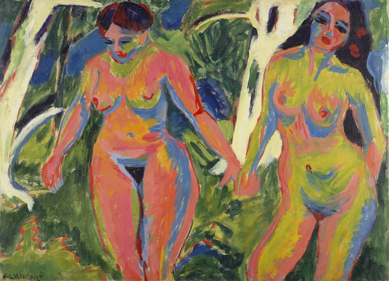 Két meztelen nő egy erdőben, 1909 alkotó: Ernst Ludwig Kirchner