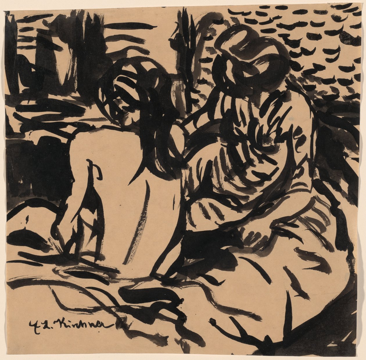 Két akt egy ágyon (Isabella és egy fiatalabb lány) alkotó: Ernst Ludwig Kirchner