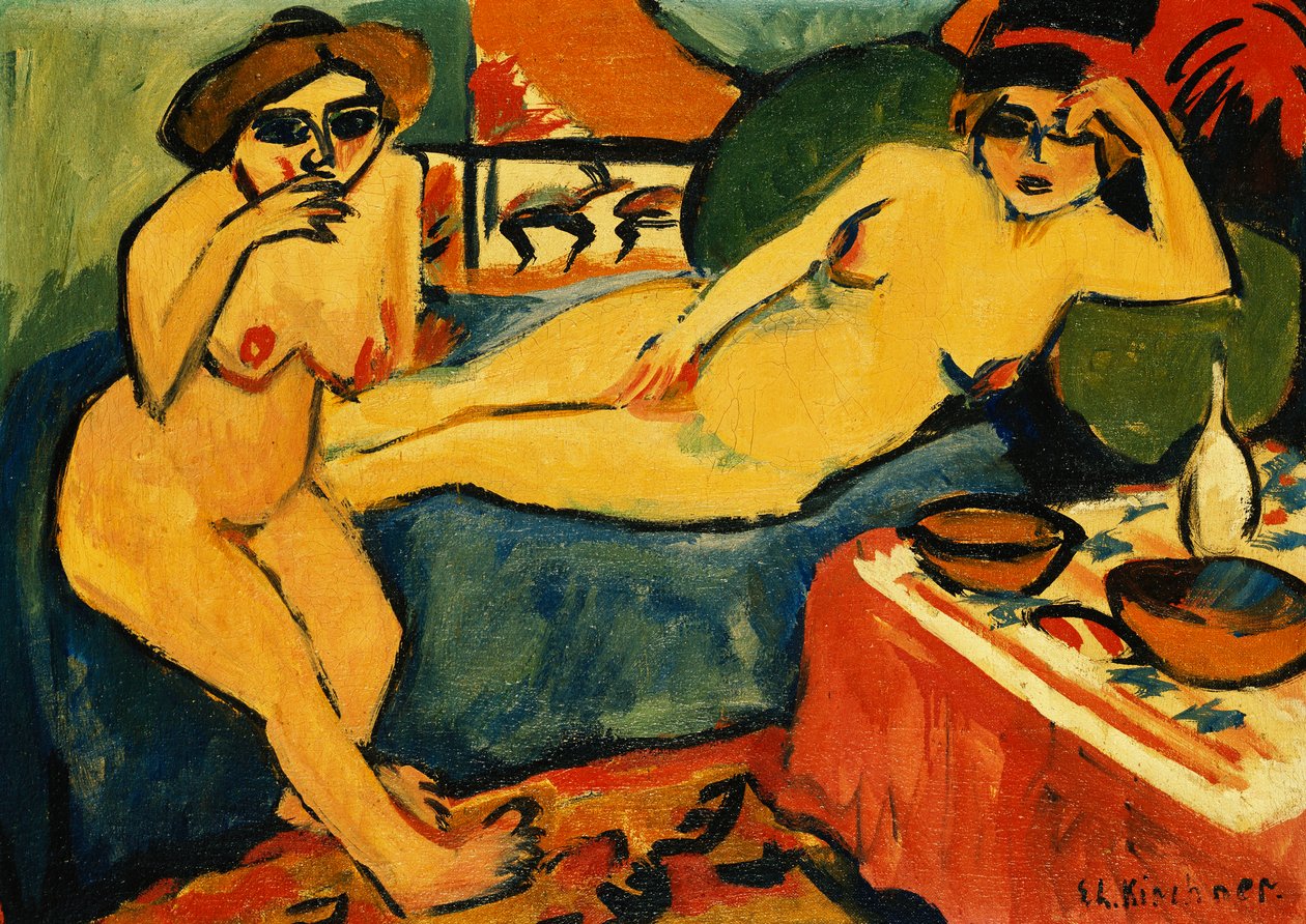 Két akt egy kék kanapén; Két akt a kék kanapén, 1910-1920 körül alkotó: Ernst Ludwig Kirchner