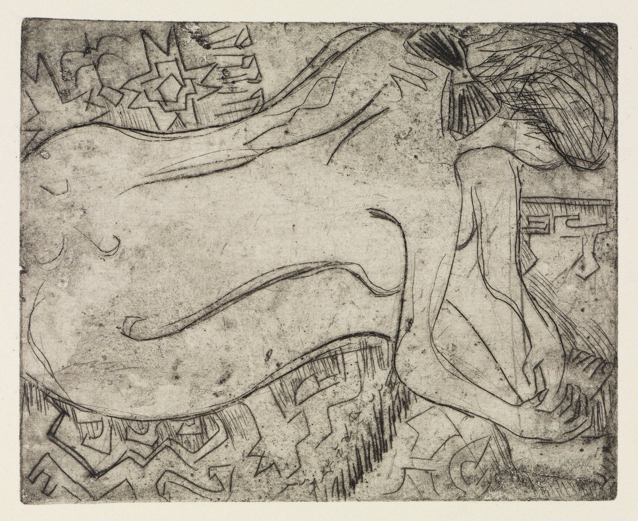 A Wannsee-tó Potsdam közelében motorcsónakkal / Meztelen nő pedikűr közben alkotó: Ernst Ludwig Kirchner