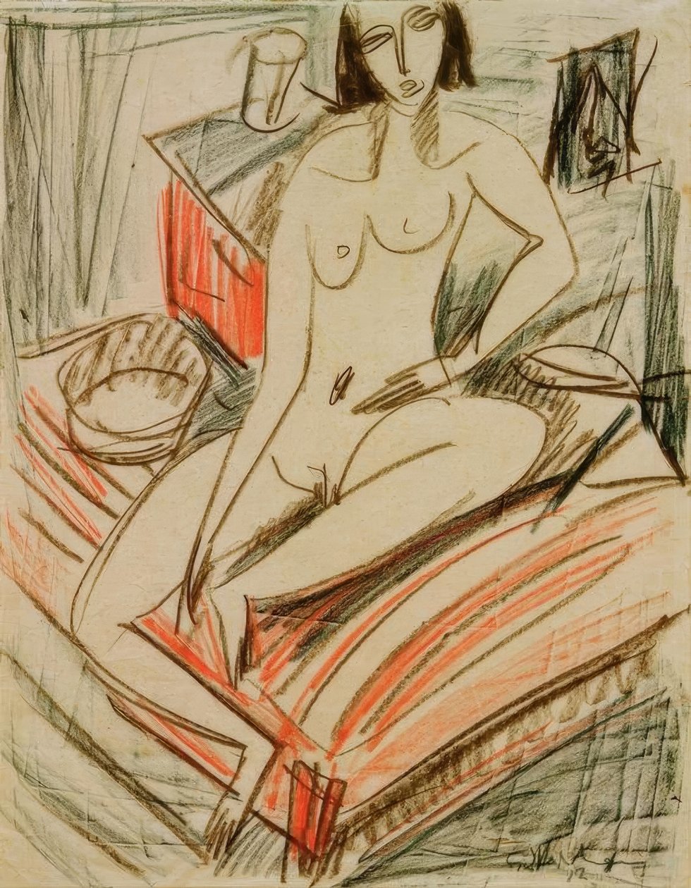 Női akt, ül az ágyon alkotó: Ernst Ludwig Kirchner