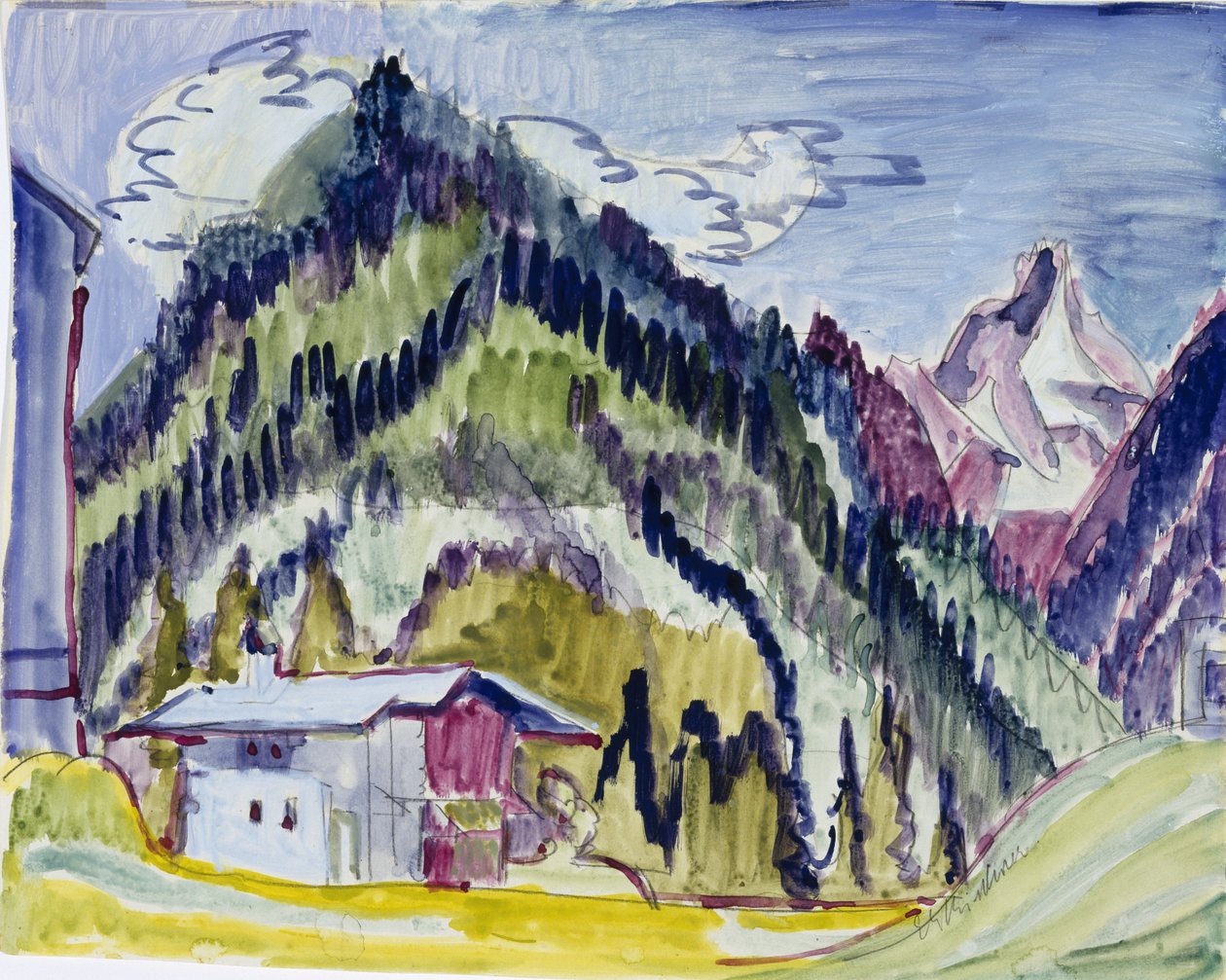 Wilderness Home, 1924-25 (wc és grafit papíron) alkotó: Ernst Ludwig Kirchner