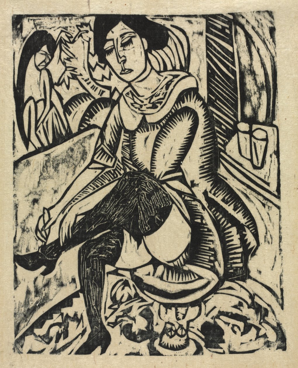 Nő felhúzta a cipőjét alkotó: Ernst Ludwig Kirchner