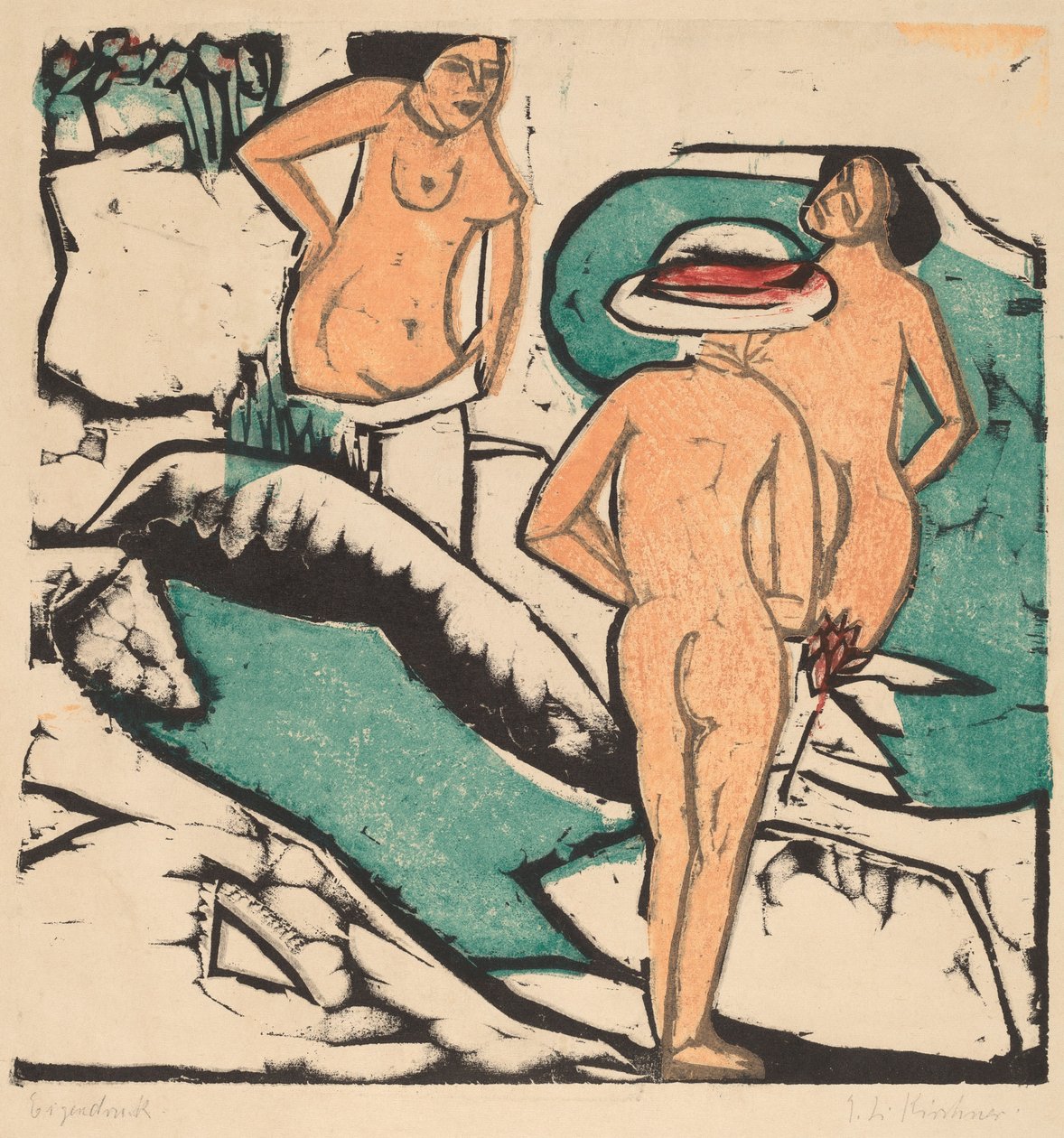 Fehér kövek között fürdőző nők alkotó: Ernst Ludwig Kirchner