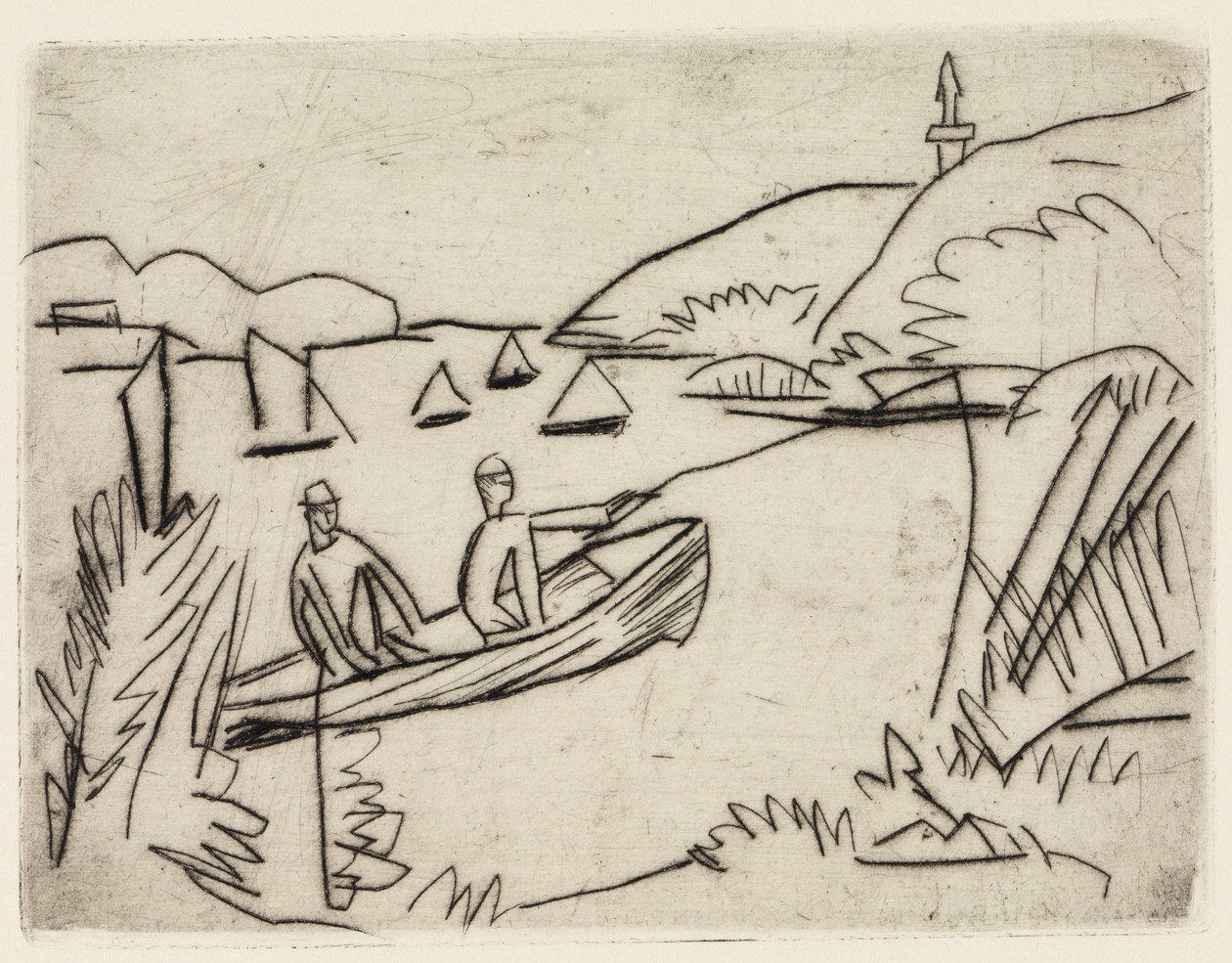 Két fürdőző a moritzburgi tavaknál / Horgász csónakban a Müggelsee-n alkotó: Ernst Ludwig Kirchner