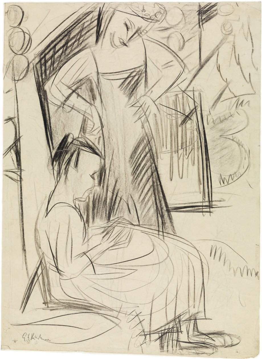 Két lány a ház előtt alkotó: Ernst Ludwig Kirchner