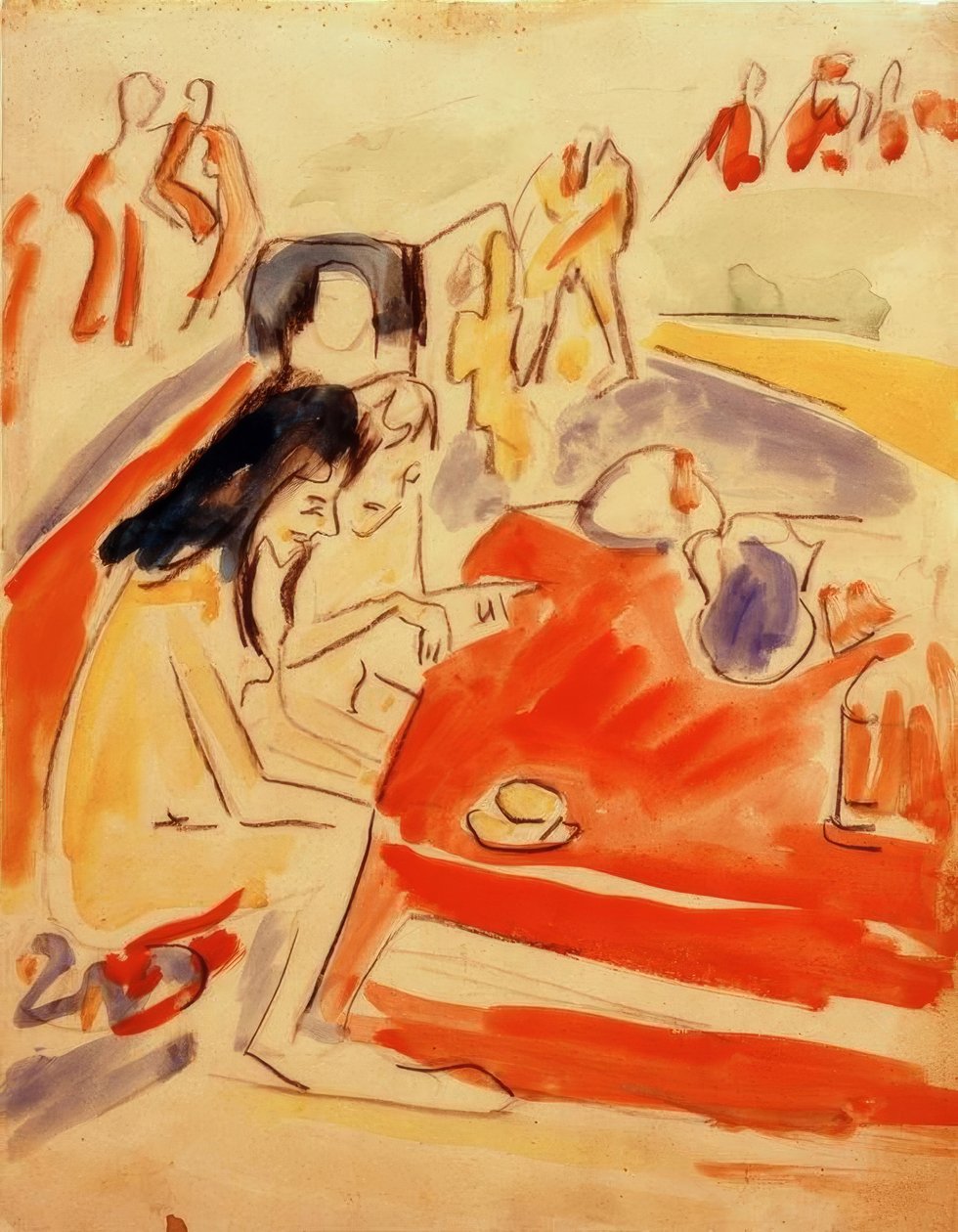 Két lány ül az asztalnál alkotó: Ernst Ludwig Kirchner