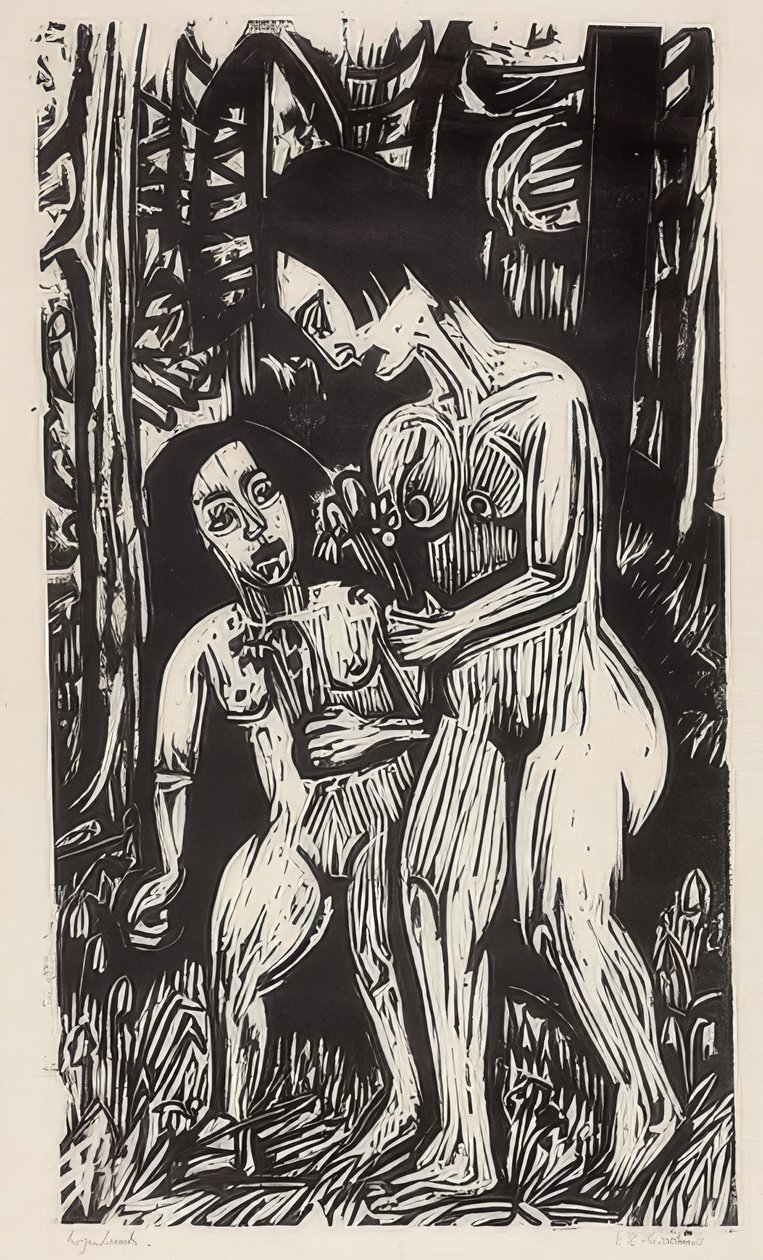 Két meztelen lány virágokkal az erdőben. 1923 alkotó: Ernst Ludwig Kirchner