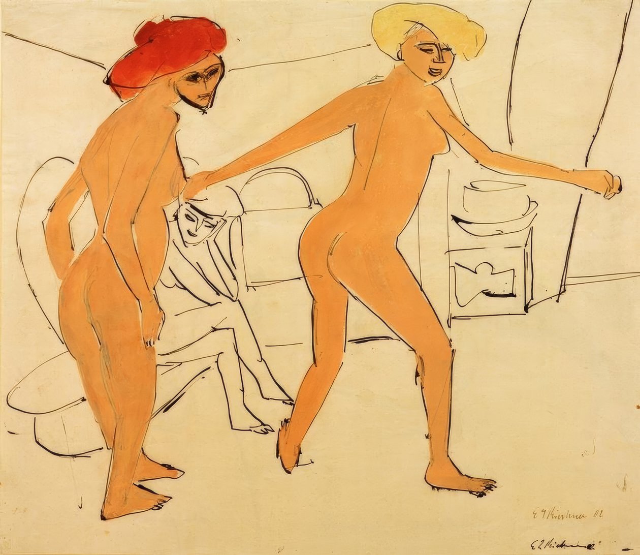 Két meztelen táncosnő alkotó: Ernst Ludwig Kirchner