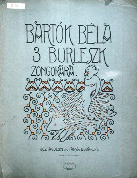Bartók Béla (1881-1945) zongorára írt három burleszk kottájának első borítója 1912 (színes litó) alkotó: Ervin Voit