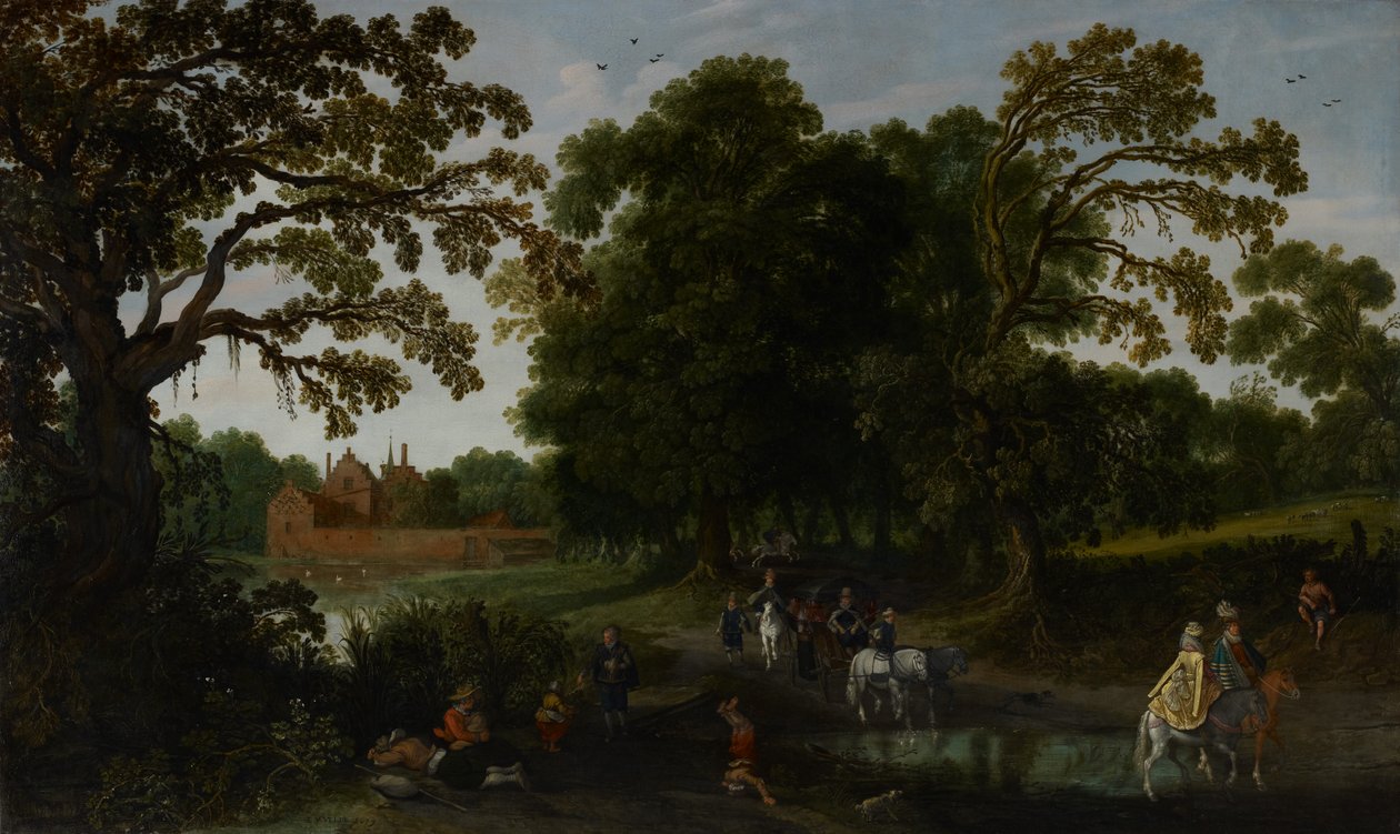 Táj udvari felvonulással az Abtspoel-kastély előtt, 1619 alkotó: Esaias van de Velde